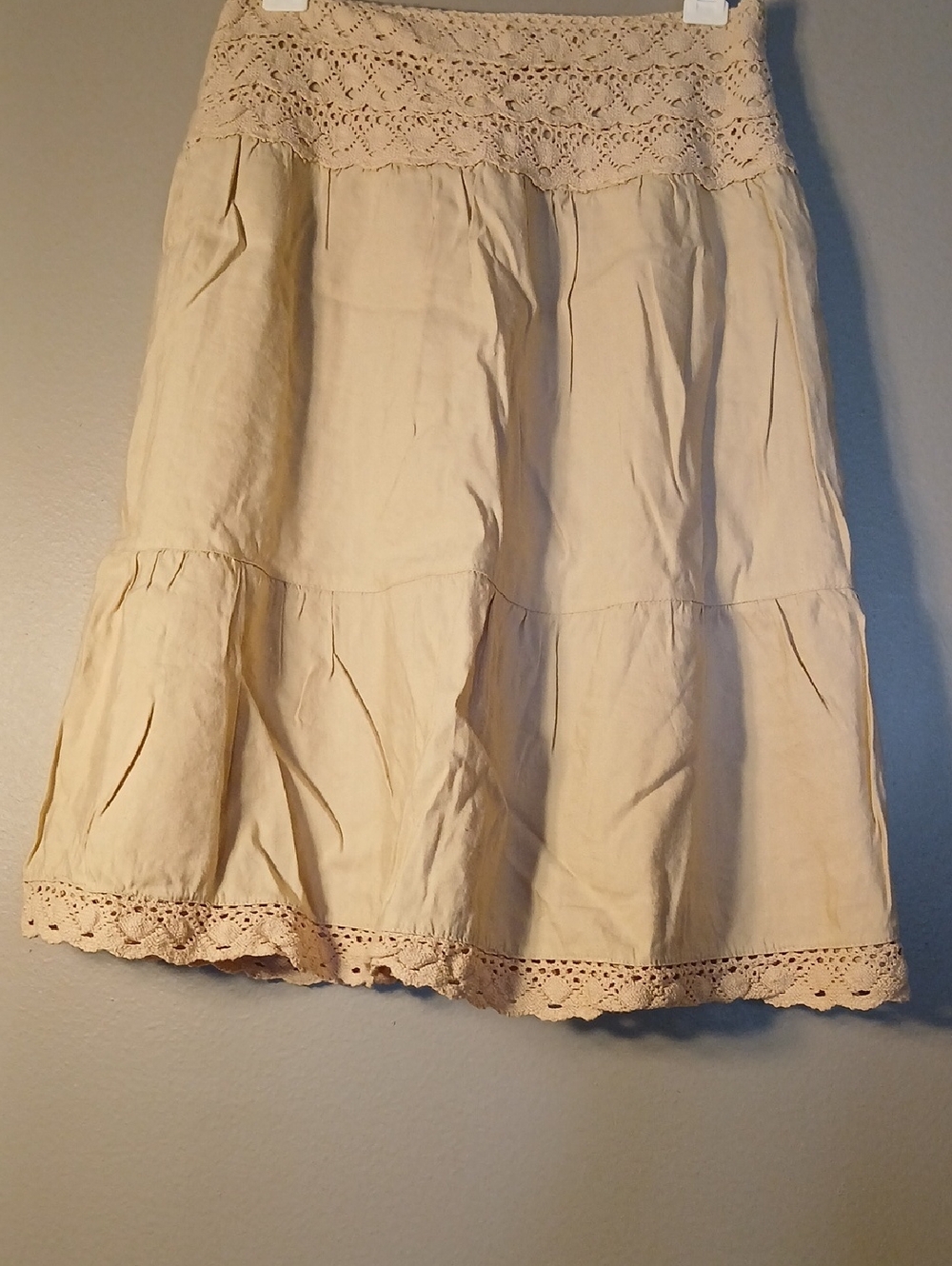 Sherry Taylor Cream Tiered Crochet-Trim A-Line Skirt Medium
